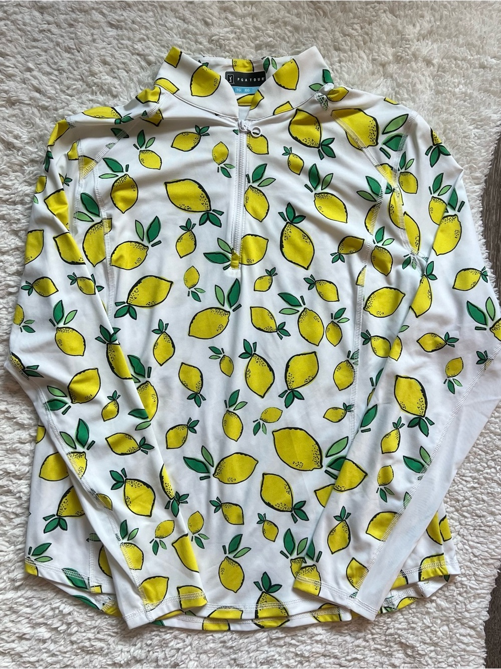 PGA Tour Lemon Print Quarter Zip Long Sleeve Golf Shirt (XL)